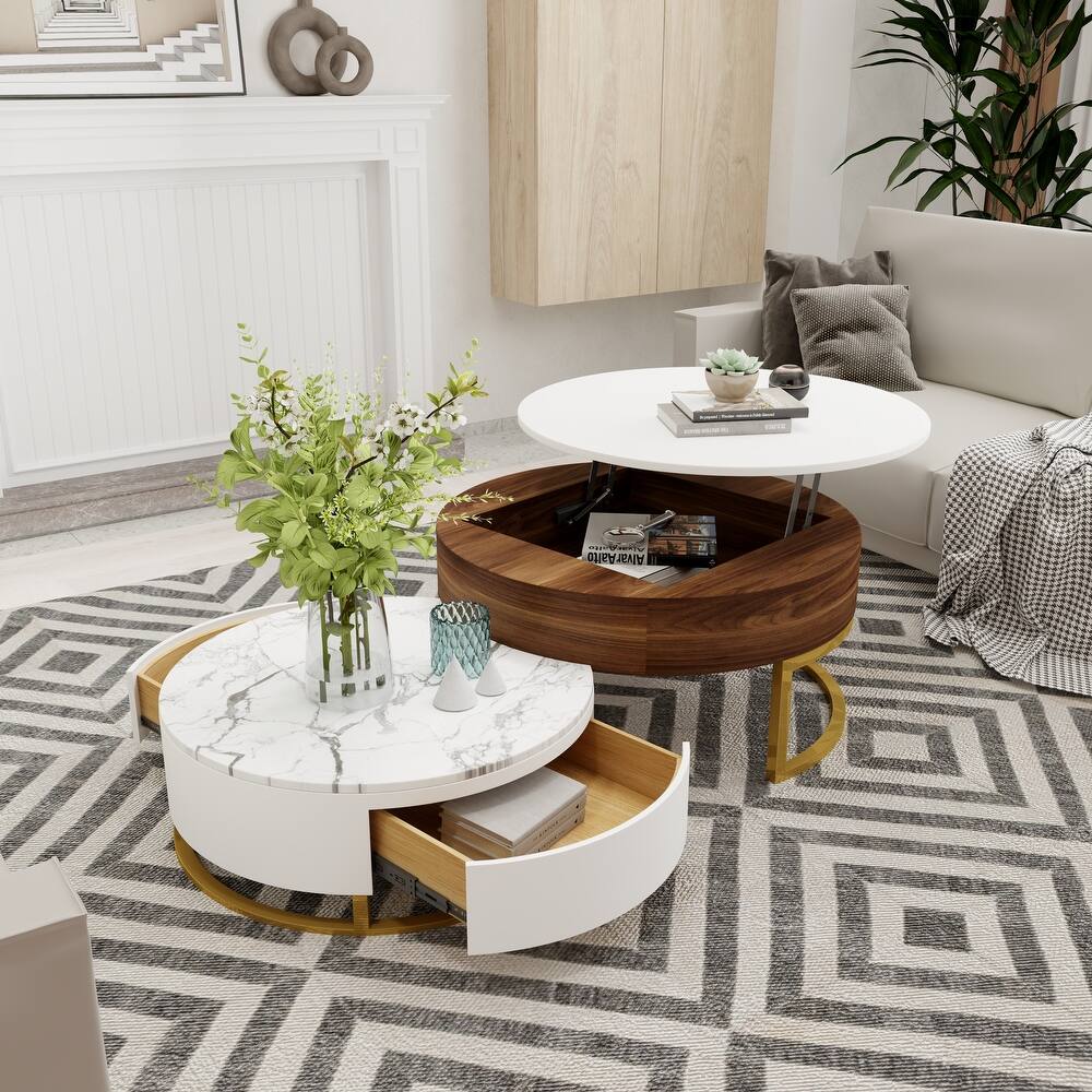 Luxo Nation Contemporary Nesting Coffee Table Set Featuring Sintered Stone Tops